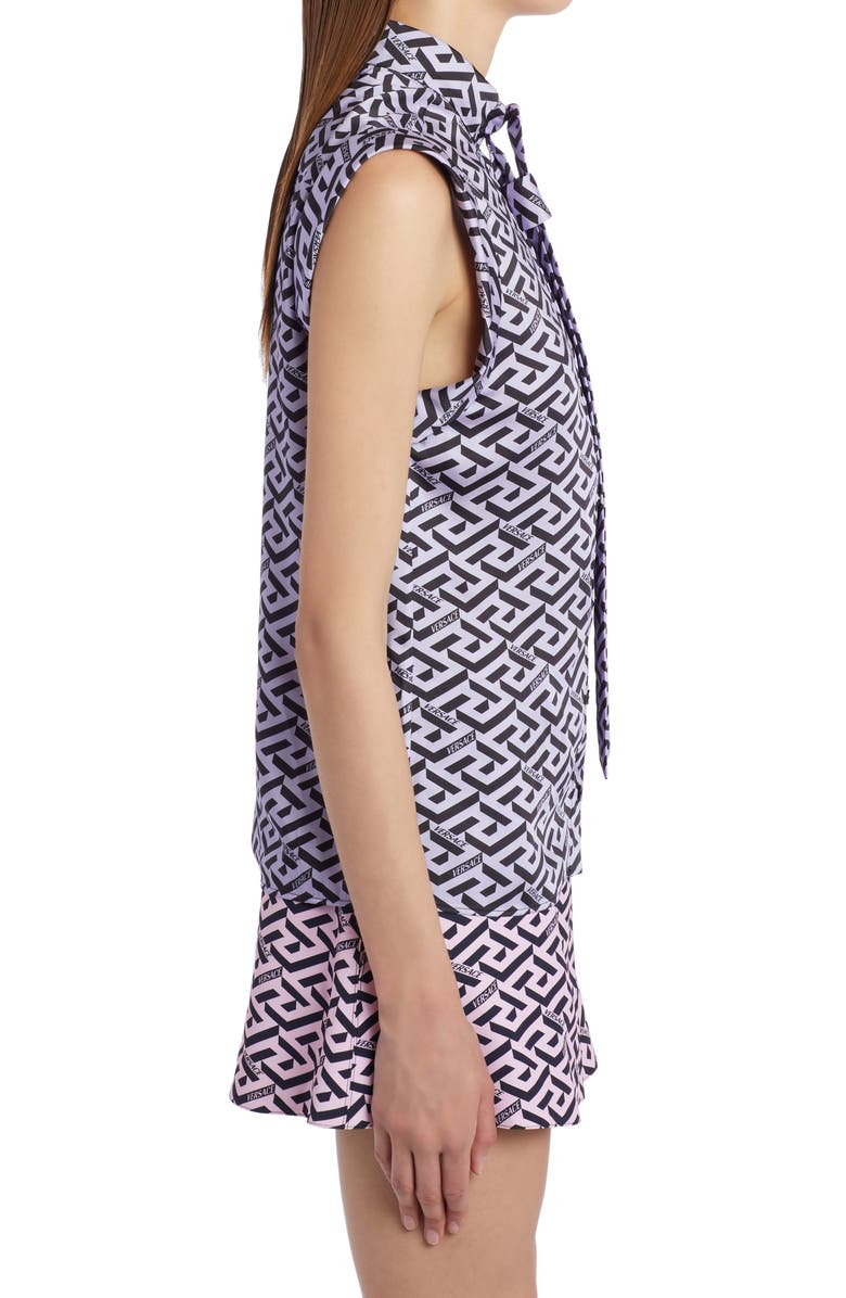 Versace La Greca Monogram Sleeveless Silk Twill Blouse, Alternate, color,