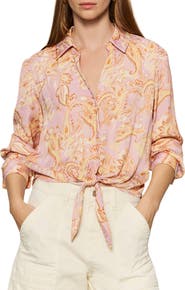 Sanctuary Lover Print Tie Hem Crop Sateen Shirt