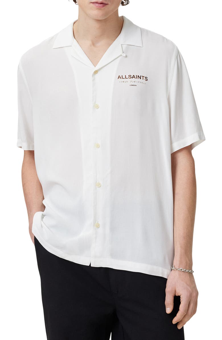 AllSaints Ouija Relaxed Fit Camp Shirt, Main, color, 