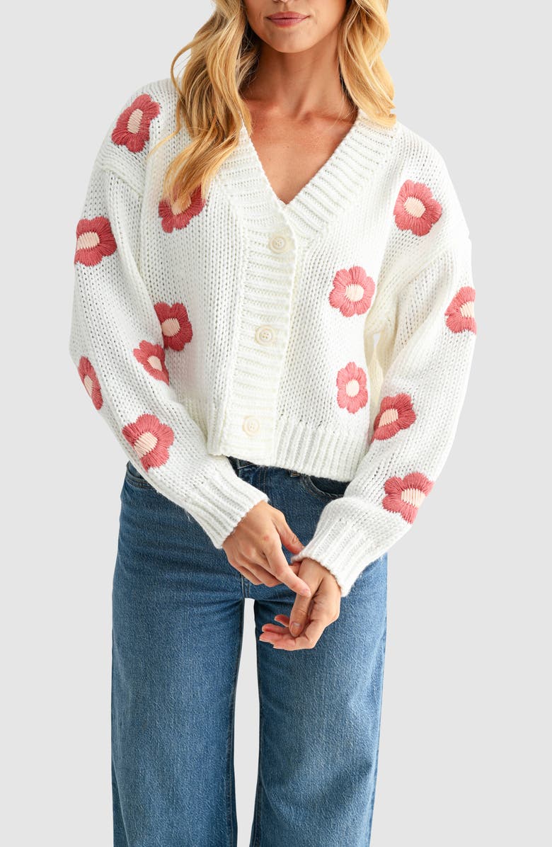 All in Favor Floral Embroidered Cardigan, Main, color, Cream Mauve