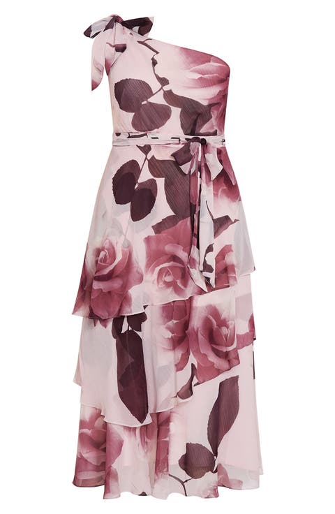 Metallic One-Shoulder Tiered Dress (Plus)