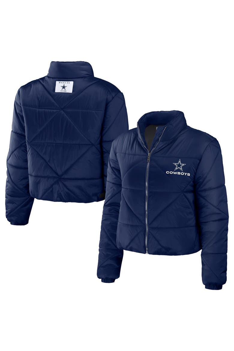 Women's WEAR by Erin Andrews Navy Dallas Cowboys Puffer Full-Zip Cropped Jacket, Main, color, Navy