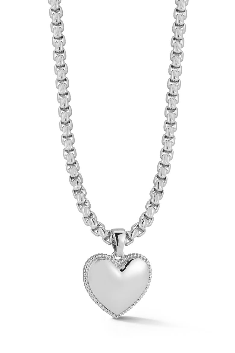 Box Link Heart Pendant Necklace, Main, color, SILVER