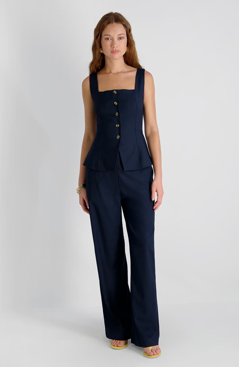 French Connection Square Neck Twill Top, Alternate, color, Marine
