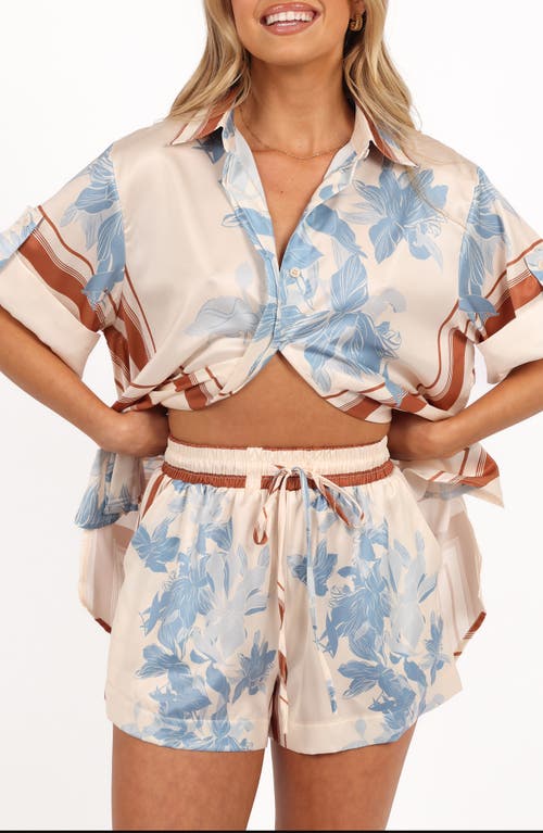 Petal And Pup Petal & Pup Lara Floral Print & Stripe Satin Shirt In Blue