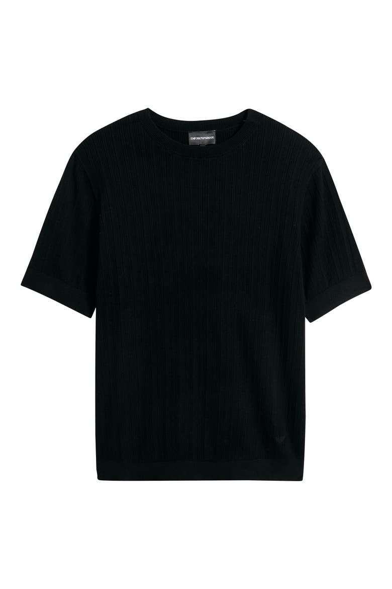 Short Sleeve Cotton & Cashmere Rib Sweater, Alternate, color, SOLID BLACK