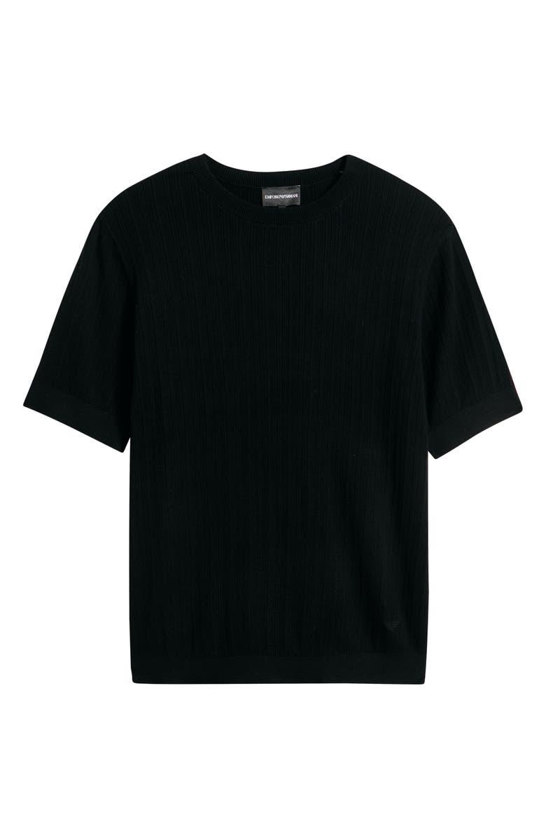 Emporio Armani Short Sleeve Cotton & Cashmere Rib Sweater, Alternate, color, Solid Black