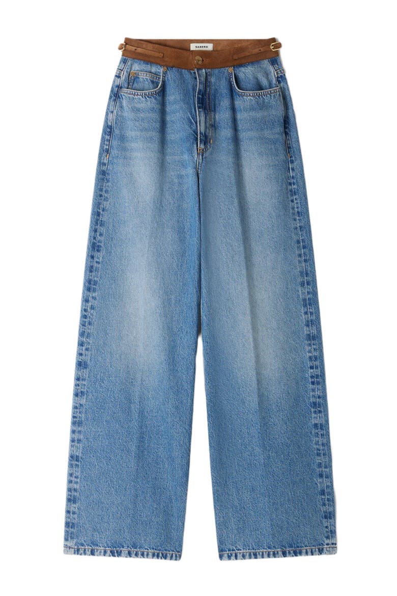 Straight jeans with leather belt, Alternate, color, Blue jean