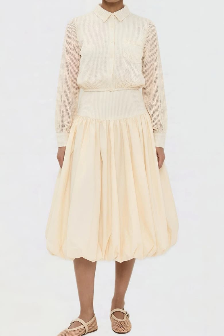 Kemi  Ivory Crochet Open Knit Collared Top, Alternate, color, Oatmilk