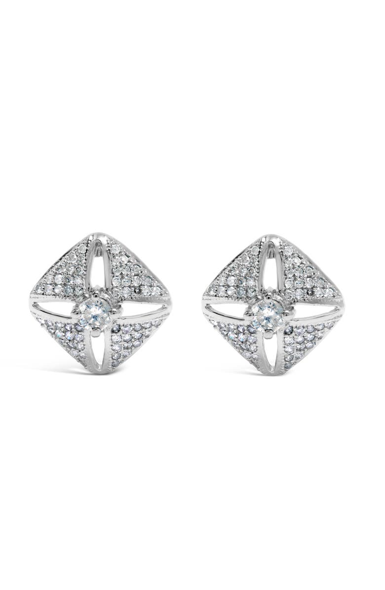 Haus of Brilliance Silver 1.0 Ct Diamond Studded Rhombus Stud Earring, Main, color, White