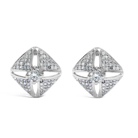 Silver 1.0 Ct Diamond Studded Rhombus Stud Earring