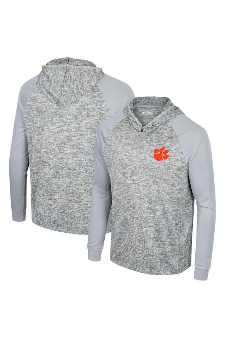 Men's Colosseum Gray Clemson Tigers Cybernetic Raglan Quarter-Zip Hooded Top, Main, color, Gray