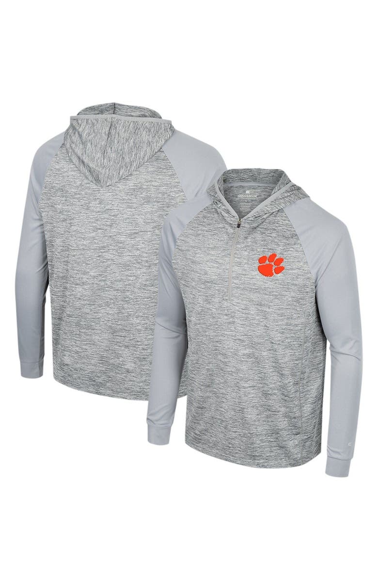 COLOSSEUM Men's Colosseum Gray Clemson Tigers Cybernetic Raglan Quarter-Zip Hooded Top, Main, color,
