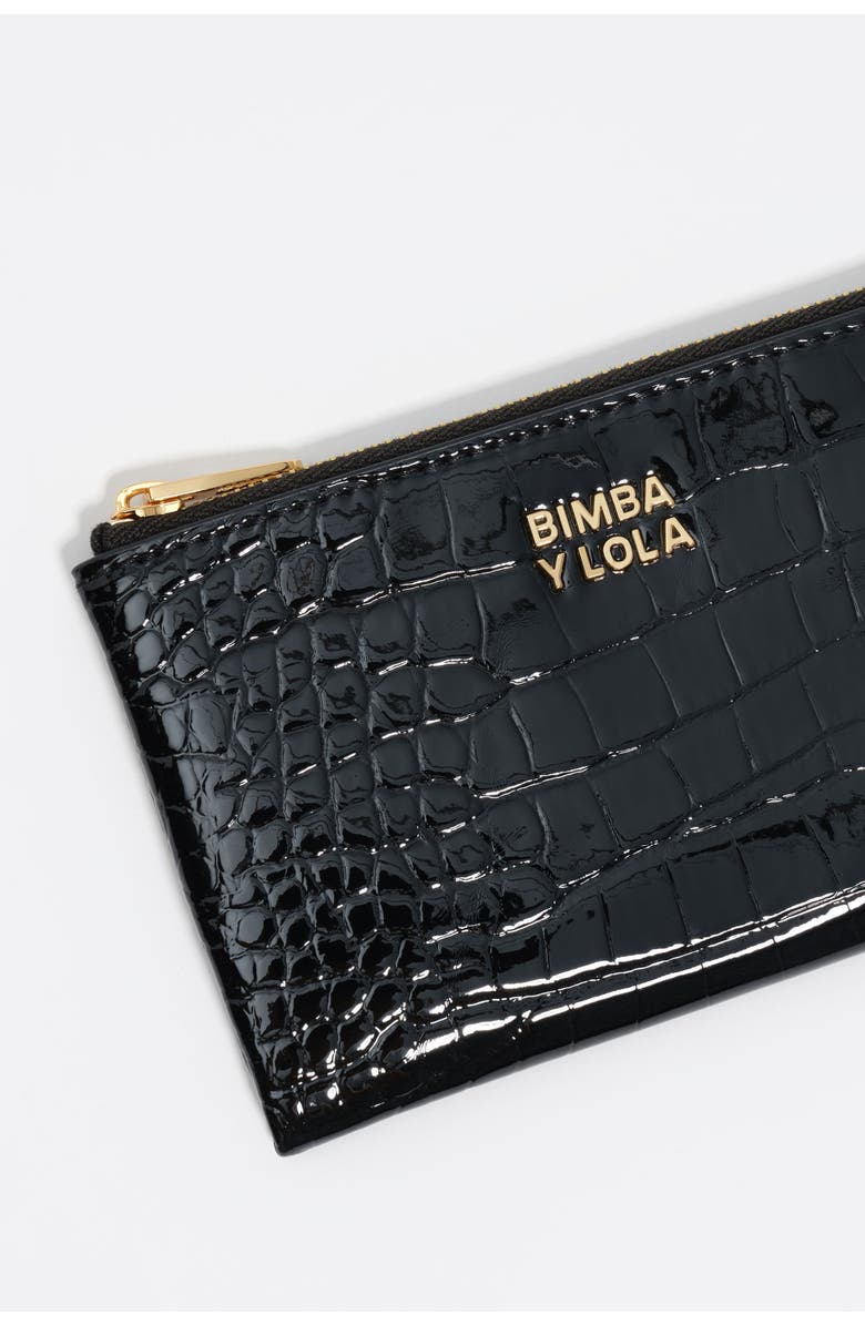 Bimba y Lola Shiny Textured Coin Purse, Alternate, color, Black