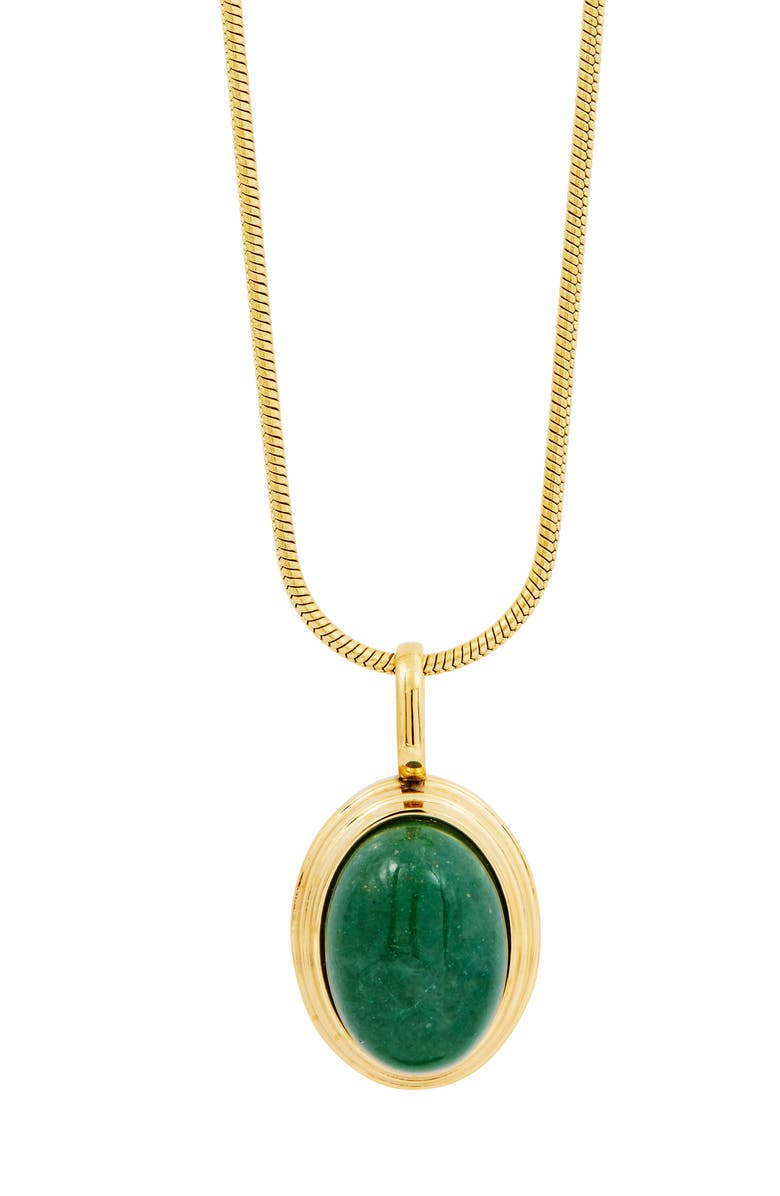 SAVVY CIE JEWELS Aventurine Oval Pendant Necklace, Main, color, Gold/ Aventurine