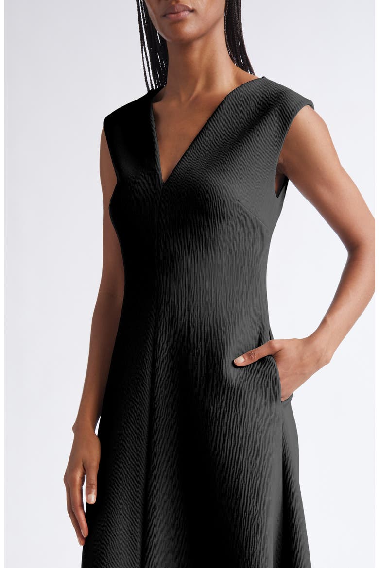 Crepe V-Neck Midi Dress, Alternate, color, SOLID BLACK