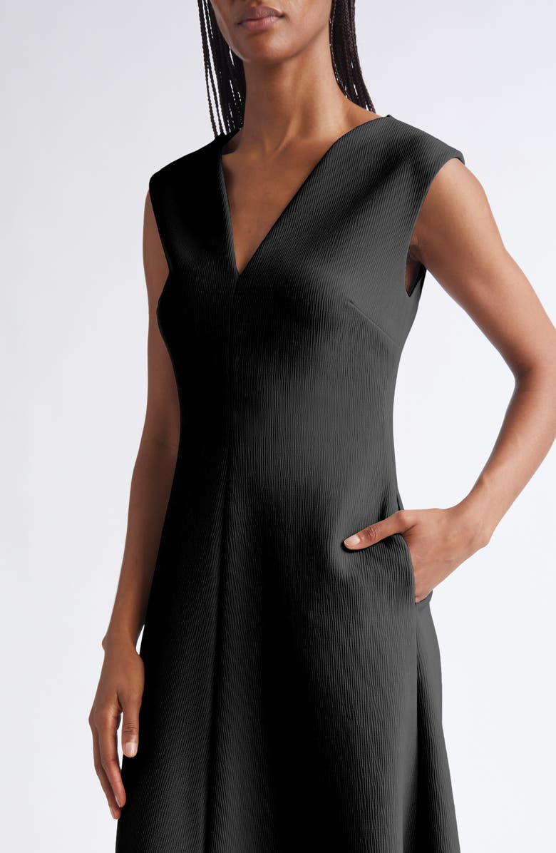 Emporio Armani Crepe V-Neck Midi Dress, Alternate, color, Solid Black