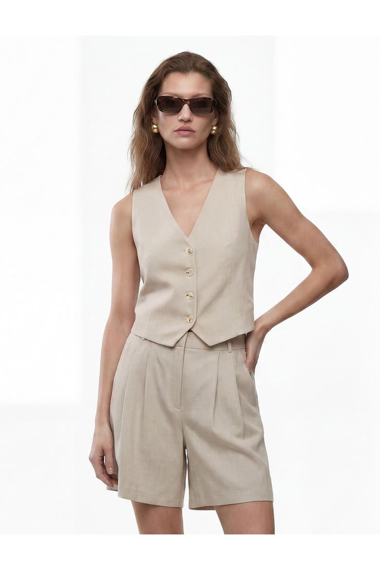 Relax Fit Pleated Linen Bermuda Shorts, Alternate, color, MINK