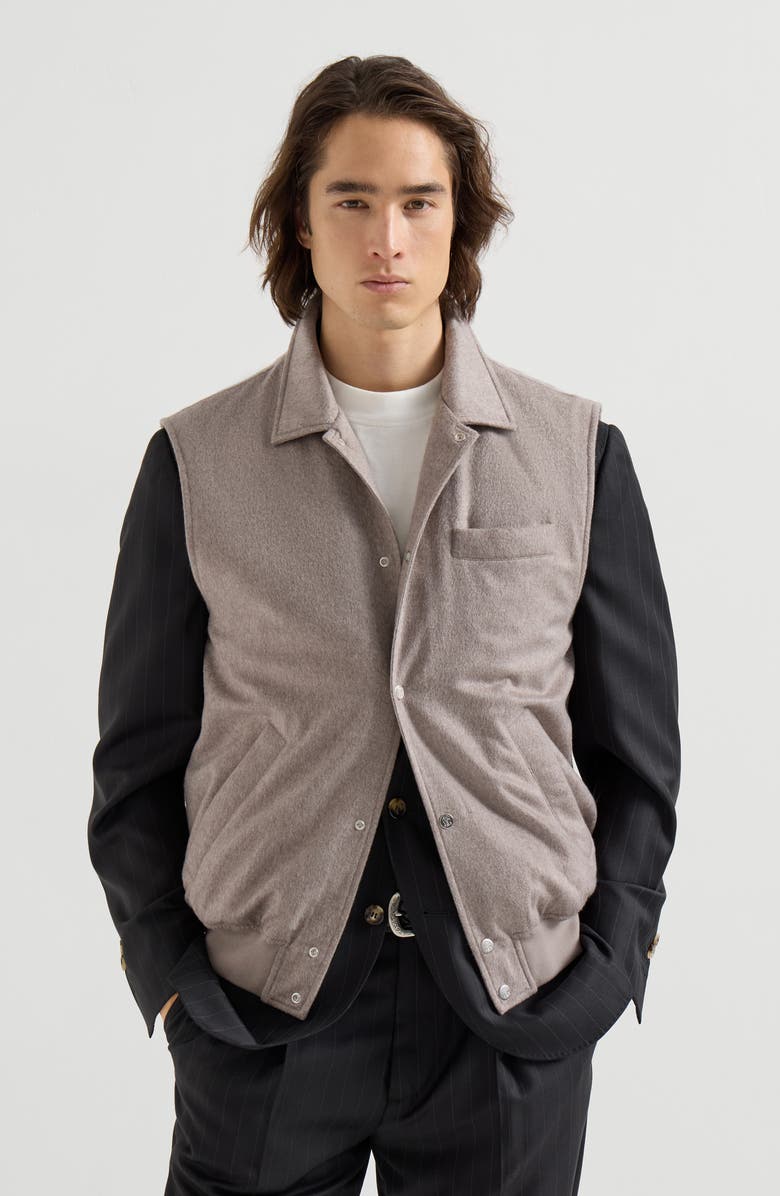 Brunello Cucinelli Cashmere flannel vest, Main, color, Brown