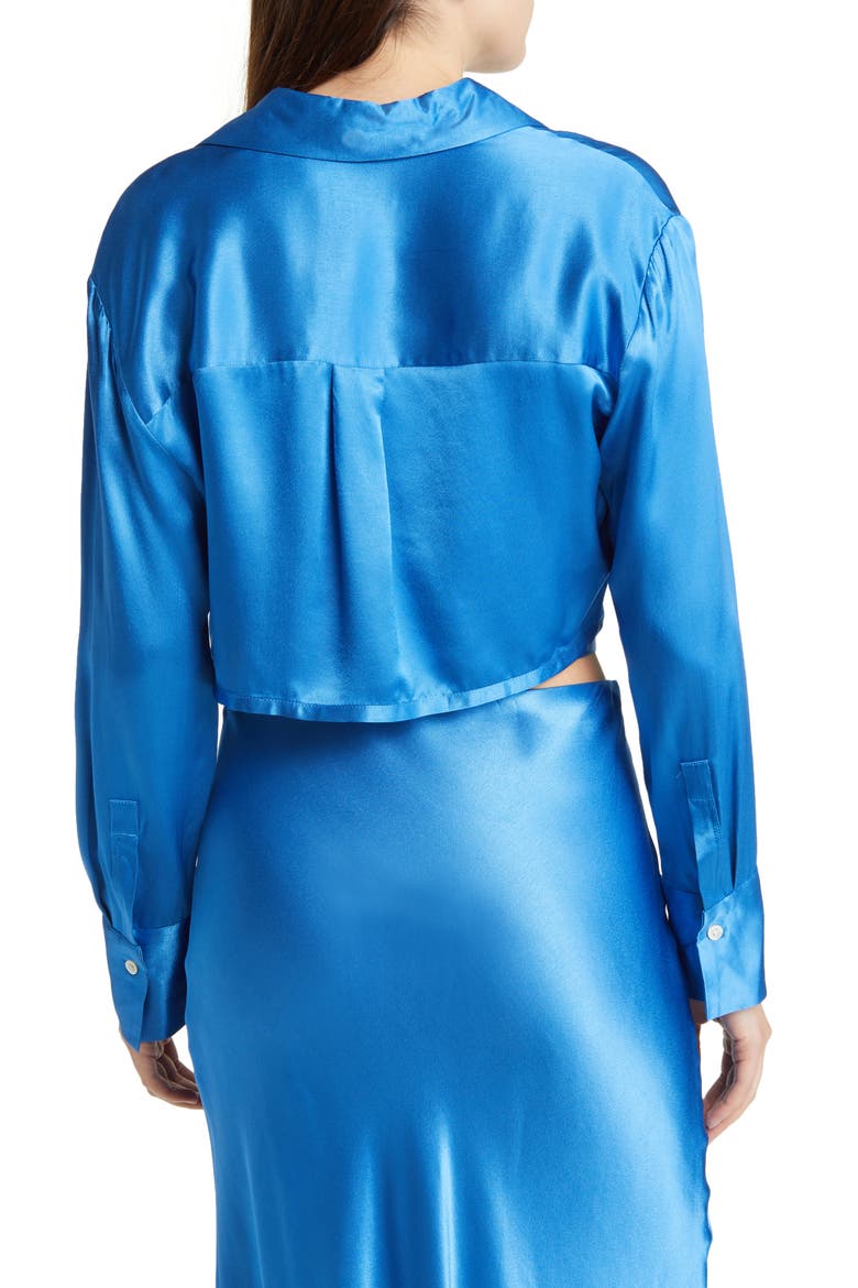 Tiana Tie Waist Crop Satin Blouse, Alternate, color, COBALT