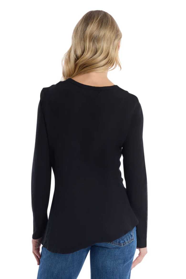 Round Neck Long Sleeve Tee with Asymmetric Hem & Body Seams, Alternate, color, Black
