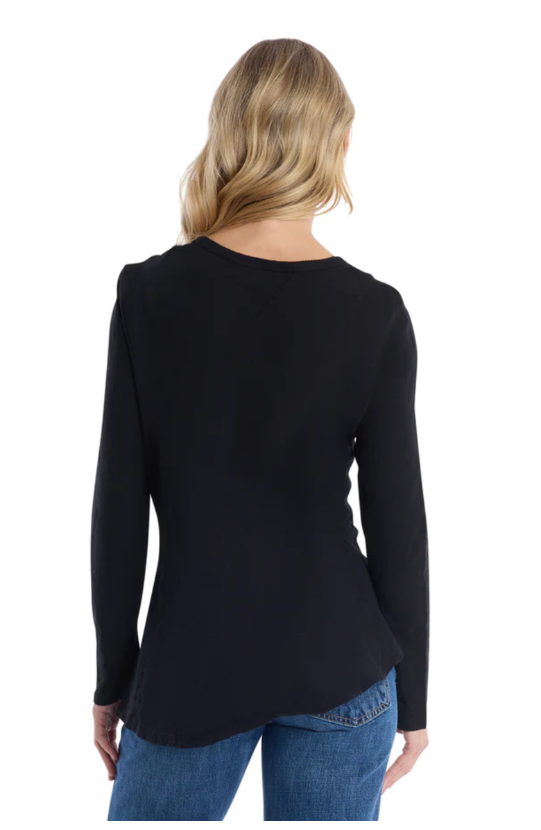 WILT Clothing Round Neck Long Sleeve Tee with Asymmetric Hem & Body Seams, Alternate, color, Black