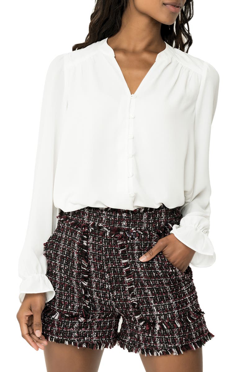 GIBSONLOOK Berry Bouclé Fringe Shorts, Alternate, color, Berry Black