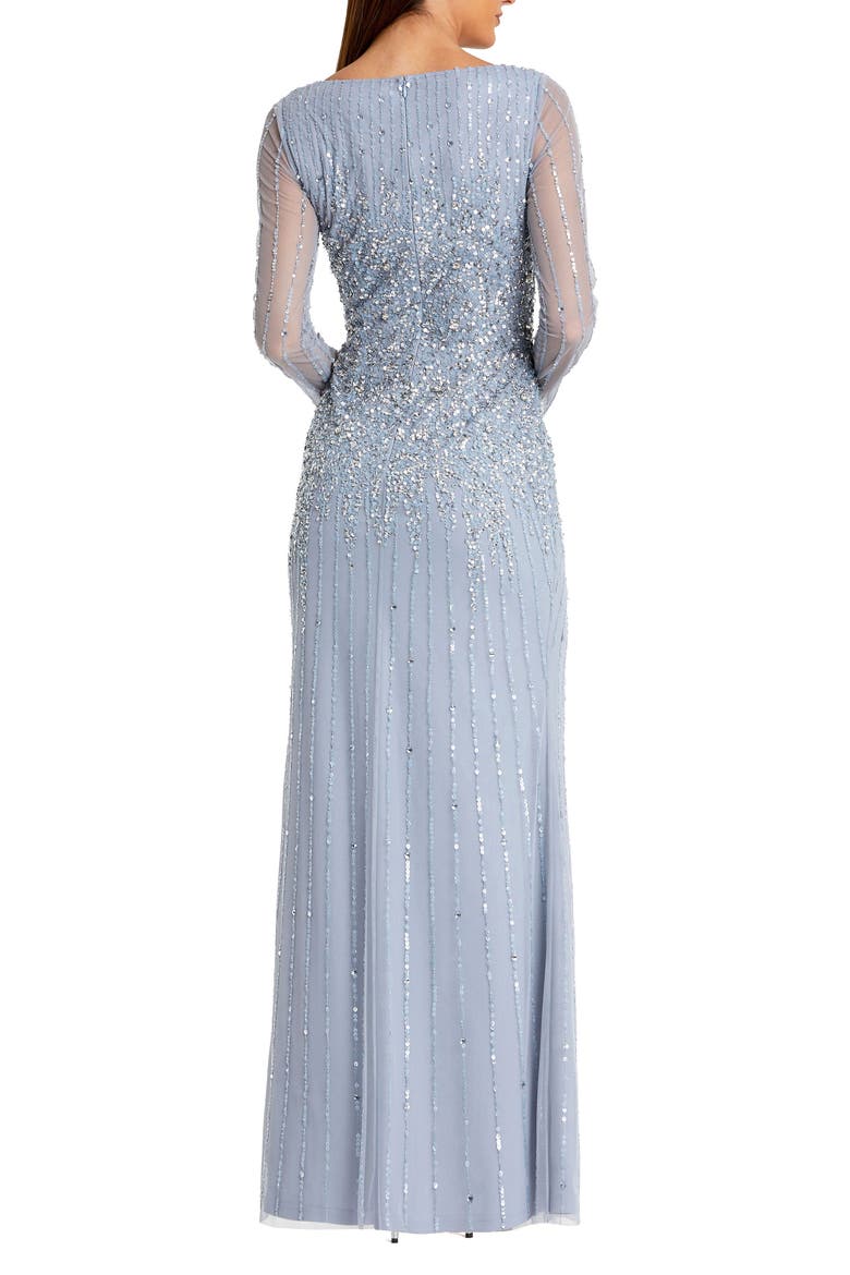 High Neck Sequin Embellished Long Sleeve A Line Gown, Alternate, color, Powder Blue