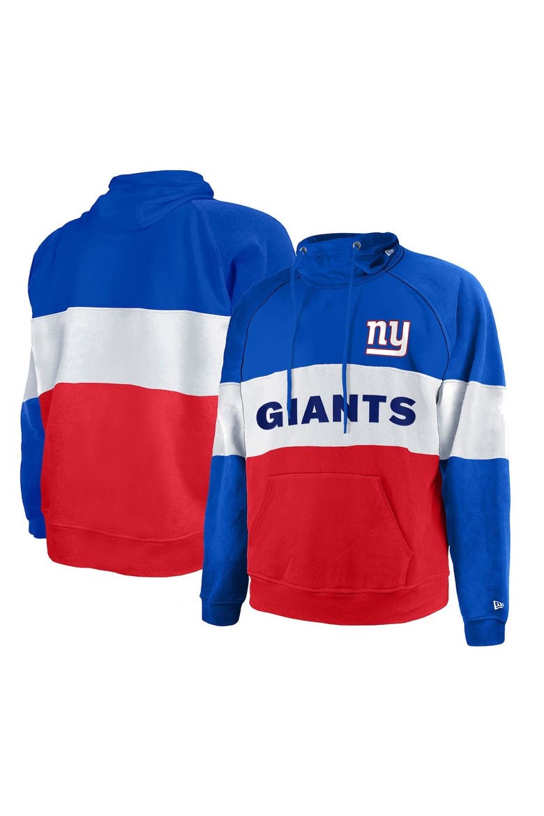 Men's New Era Red/Royal New York Giants Big & Tall Current Colorblock Raglan Fleece Pullover Hoodie, Main, color, Red