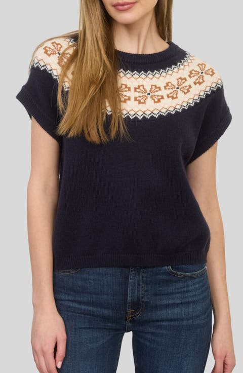 Fair Isle Yoke Short Sleeve Sweater