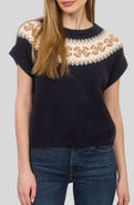 ZOE AND CLAIRE Fair Isle Yoke Short Sleeve Sweater