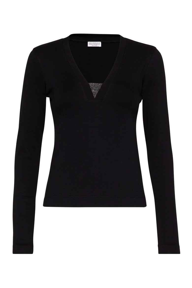 Ribbed jersey T-shirt, Main, color, Black