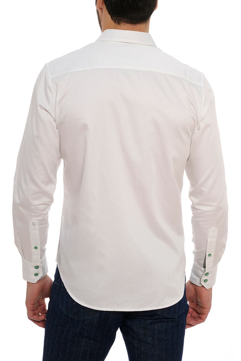 Made to Measure Beer Print Stretch Cotton Button-Up Shirt, Alternate, color, WHITE