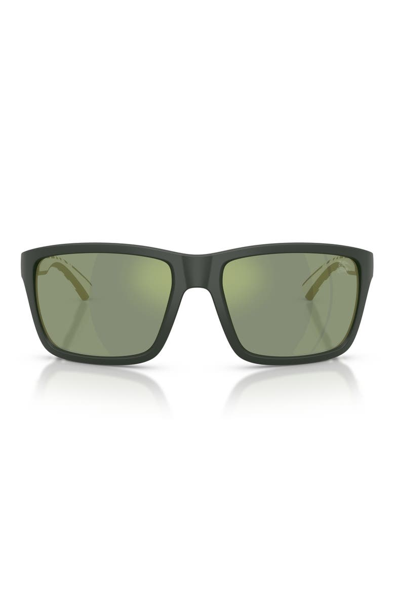 60mm Rectangle Sunglasses, Main, color, MATTE GREEN / GREEN PETROL
