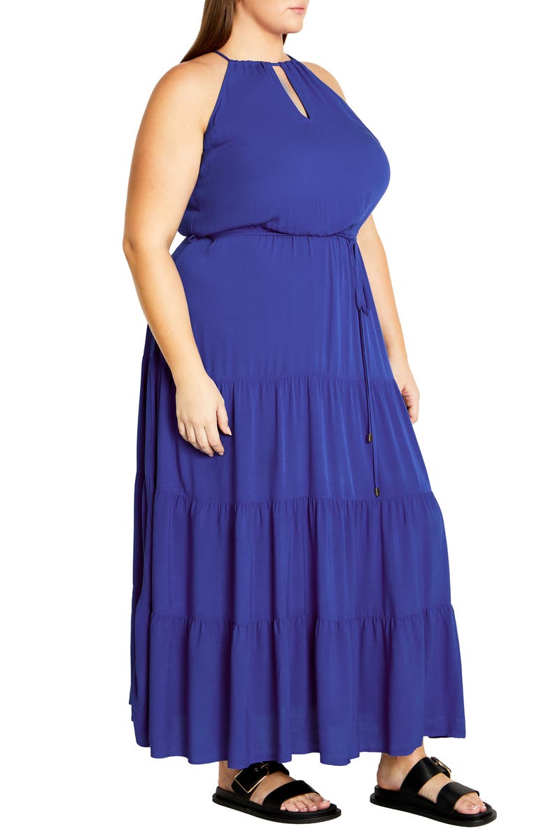 City Chic Stacey Keyhole Tiered Maxi Dress, Alternate, color, Marine
