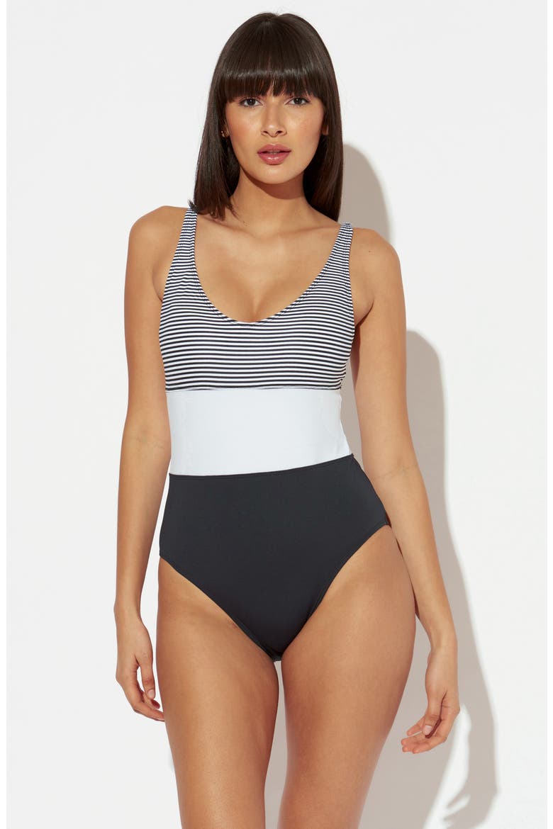 Inside the Lines One-Piece Swimsuit, Alternate, color, BLACK