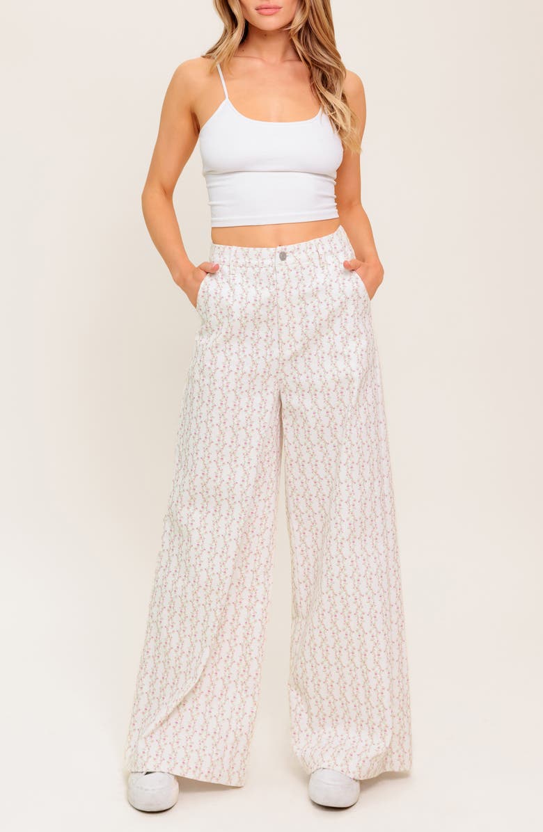FLYING TOMATO Floral Wide Leg Pants, Alternate, color, Ivory