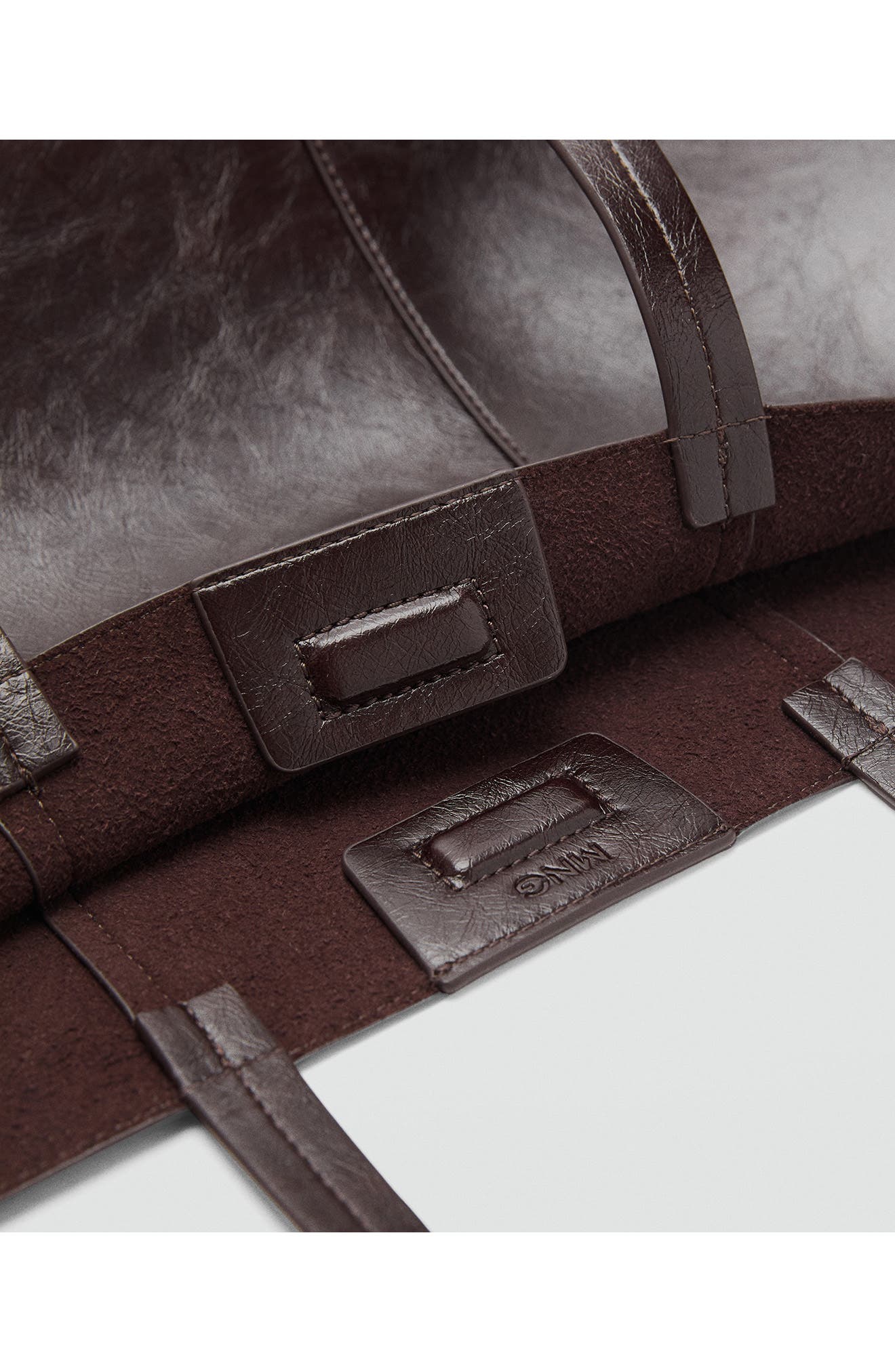 MANGO Large Leather Shopper Bag, Alternate, color, Chocolate