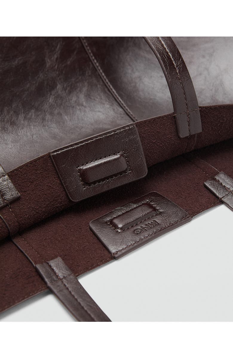 MANGO Large Leather Shopper Bag, Alternate, color, Chocolate