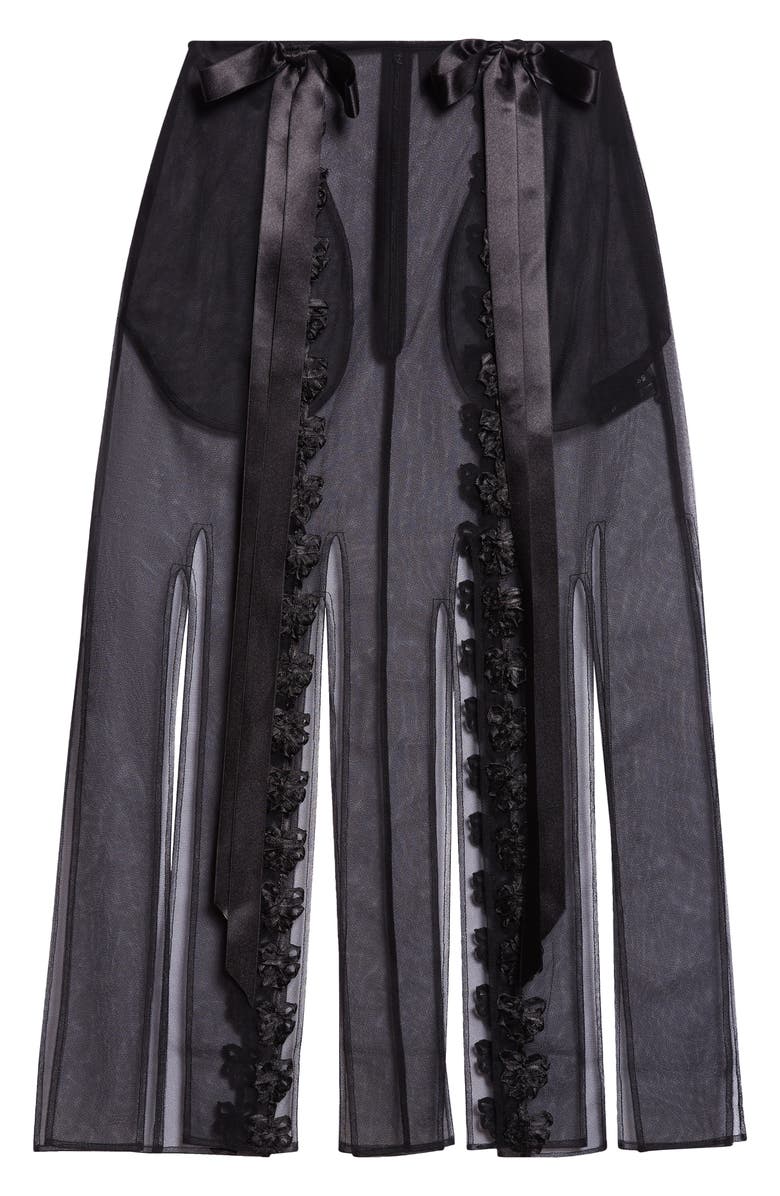 Simone Rocha Ribbon Daisy Chain Multi Slit Midi Skirt, Alternate, color, Black