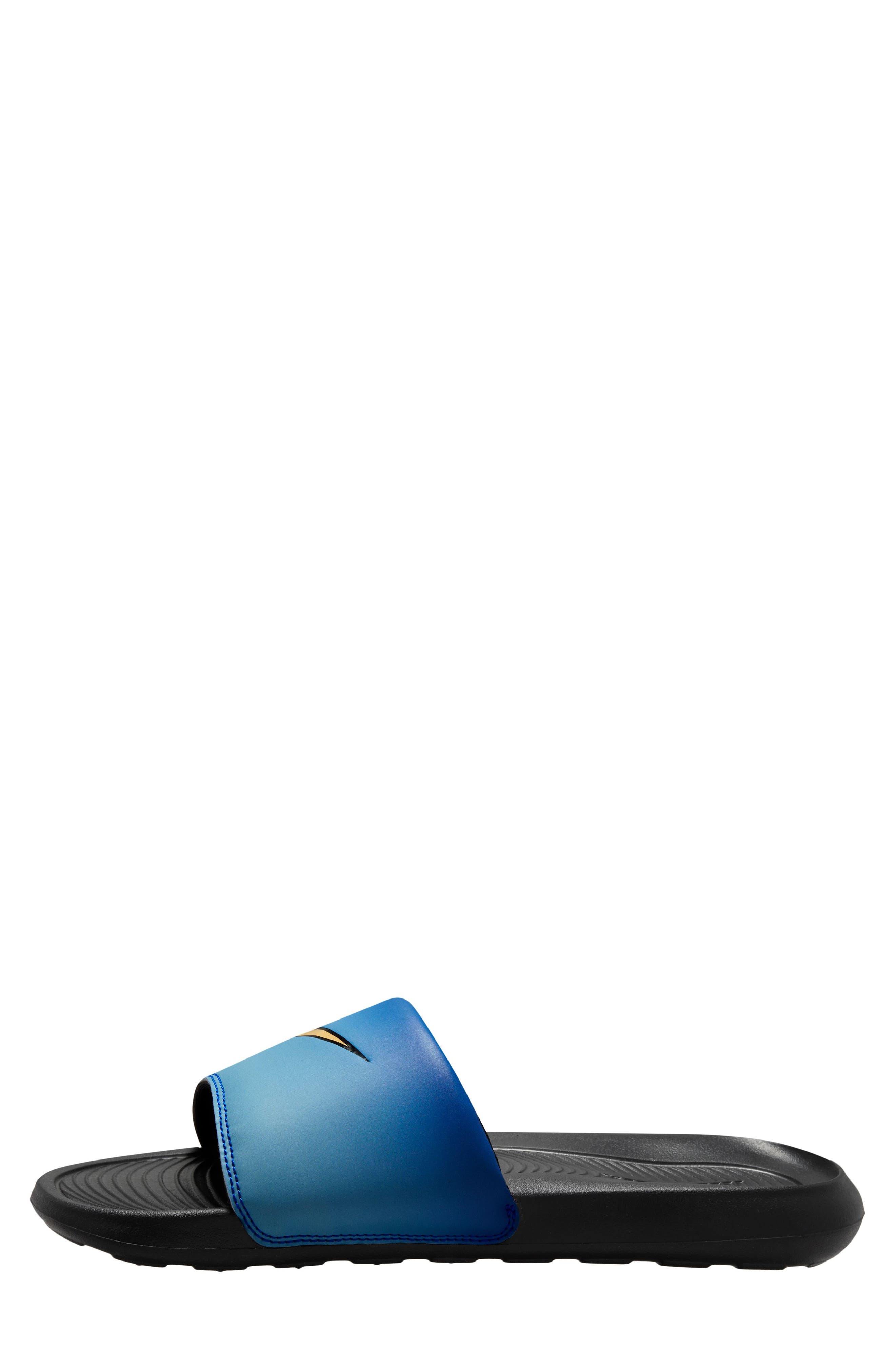 Nike Victori One Slide Sandal, Alternate, color, Hyper Blue/ Chamois/ Sky Blue