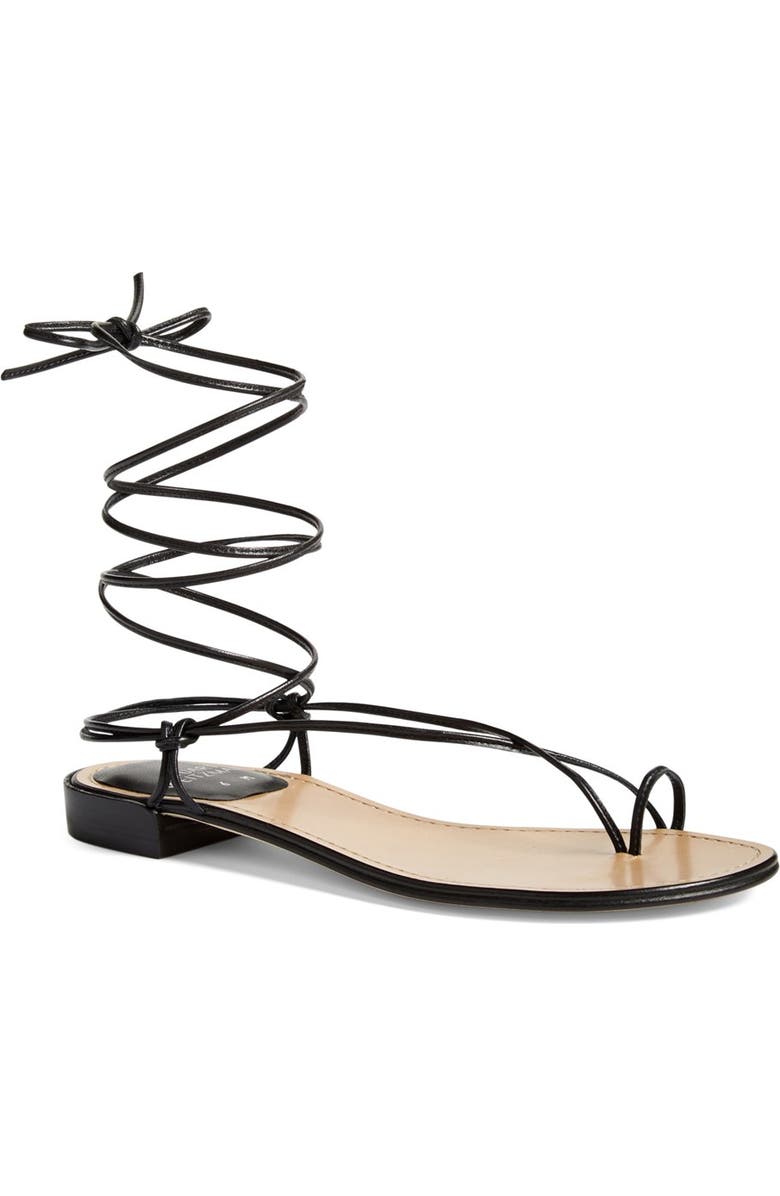 Stuart Weitzman 'Nieta' Lace-Up Flat Sandal, Main, color,