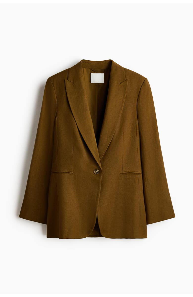 H&M Linen-blend Blazer, Main, color, Dark Khaki Green