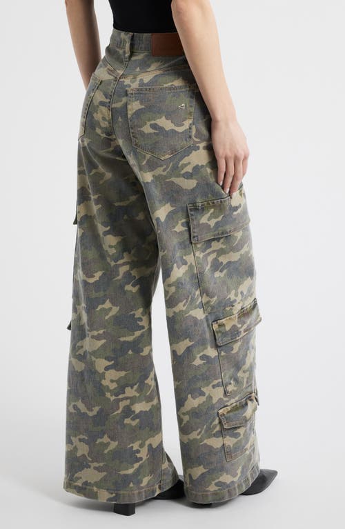 Shop Hidden Jeans Camo Wide Leg Cargo Pants In Olive