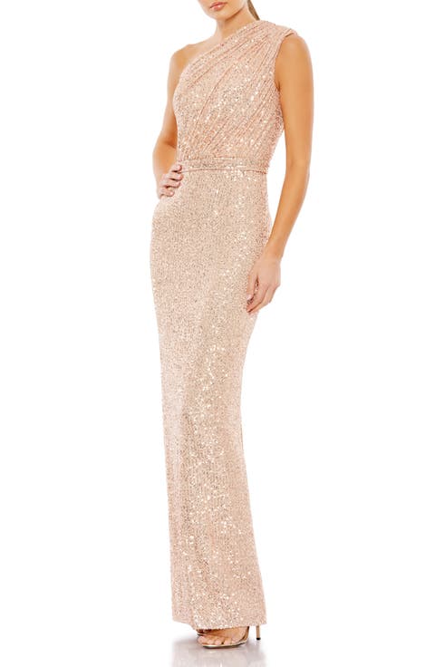 Women’s One Shoulder Ruched Sequin Evening Gown