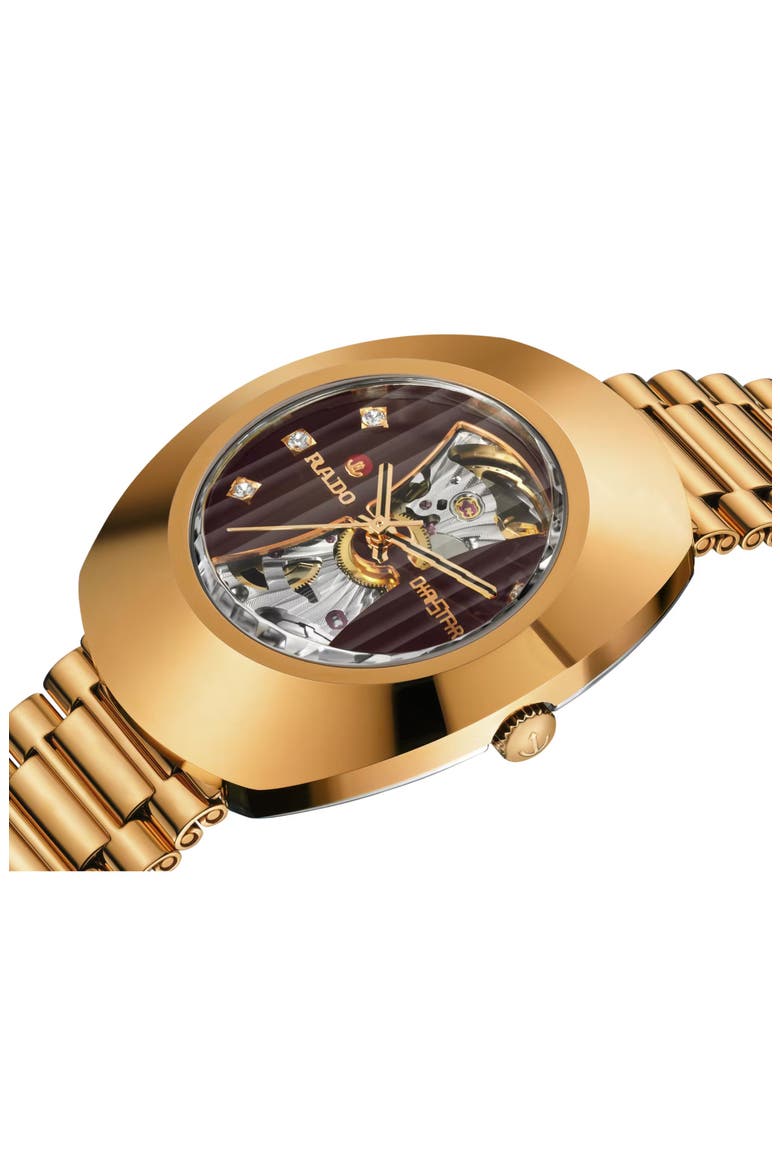 DiaStar Original Skeleton Open Heart Automatic Bracelet Watch, 35mm, Alternate, color, ROSE GOLD