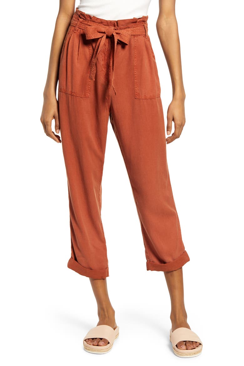 Paperbag Waist Pants, Main, color, BROWN COCONUT