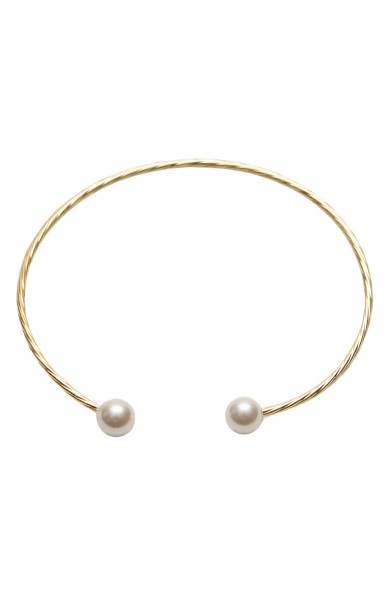 Argento Vivo Sterling Silver Faux Pearl Flexible Cuff Bracelet, Main, color, Gold