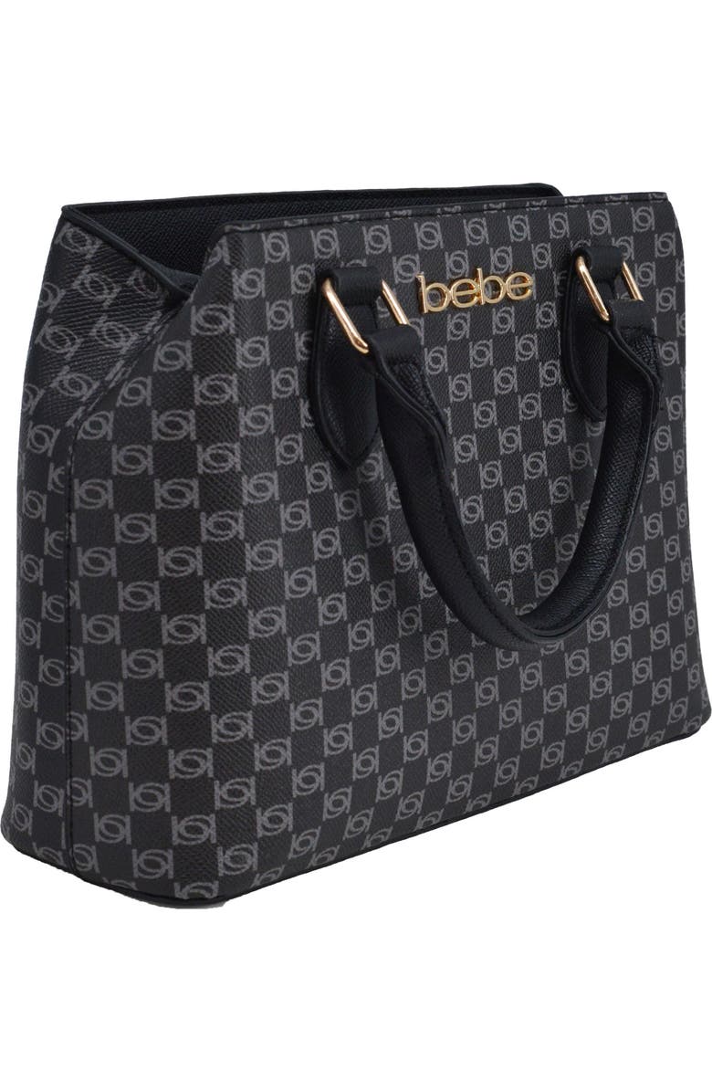 bebe Adela Small Monogram Satchel with Wallet, Alternate, color, Black