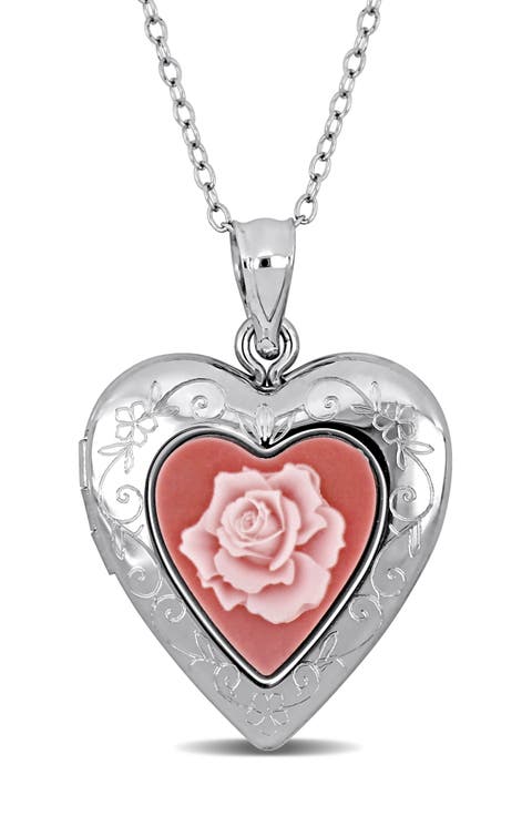 Pink Rose Heart Locket Pendant Necklace
